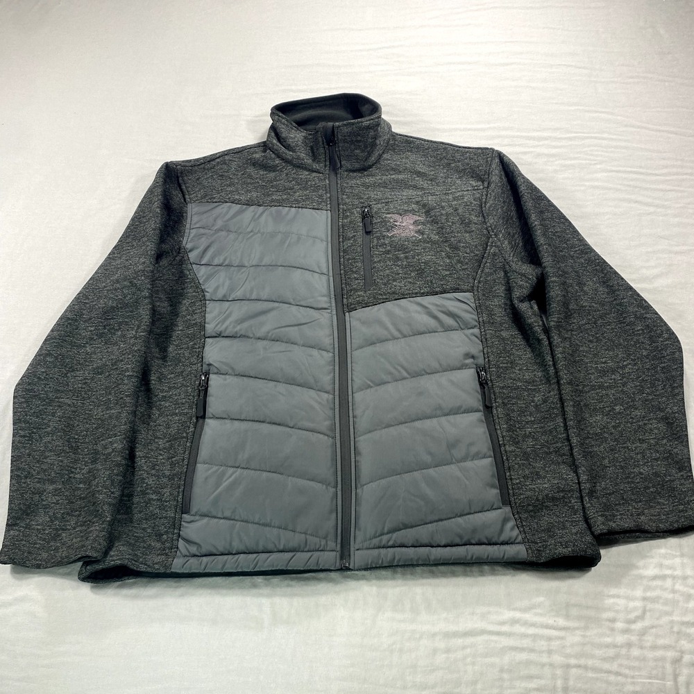 NRA Jacket Mens XL Gray Full Zip Puffer Fleece‎ Lined Outdoor Embroidered Logo